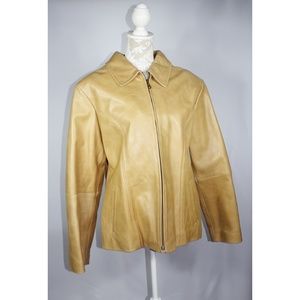 Mustard Gold Real Leather Jacket with front zipper